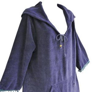 TeRRY CLoTH Soft Surroundings Pullover Tunic Hoodie Pom Pom Trim Kangaroo Pocket